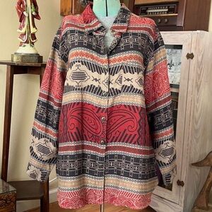 Vintage Boho Tapestry Shacket Paisley Southwest Oversized Boxy Overshirt Aztec